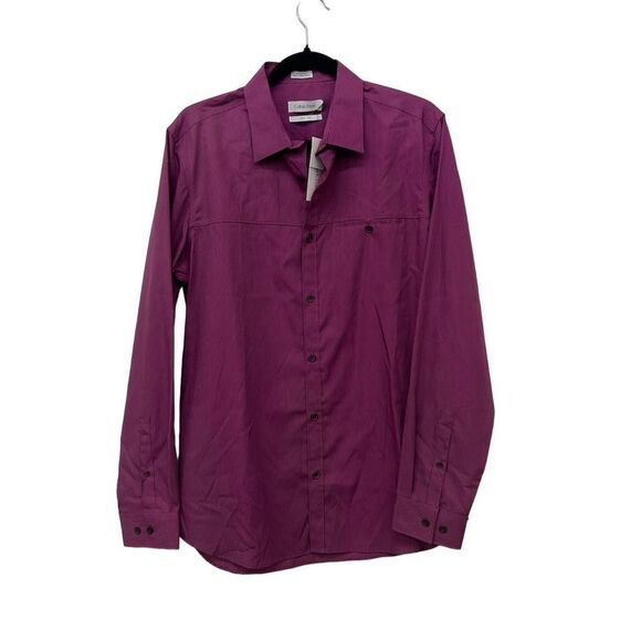 Calvin Klein Shirt Men's Medium Purple Slim Fit Non-Iron Striped Button-Up NEW - Picture 1 of 6